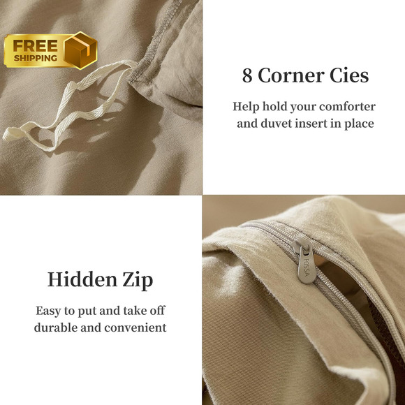 Duvet Cover Set 100% Washed Cotton 2 Pieces Bedding Set Twill Soft Cozy Twin/XL - Picture 6 of 6